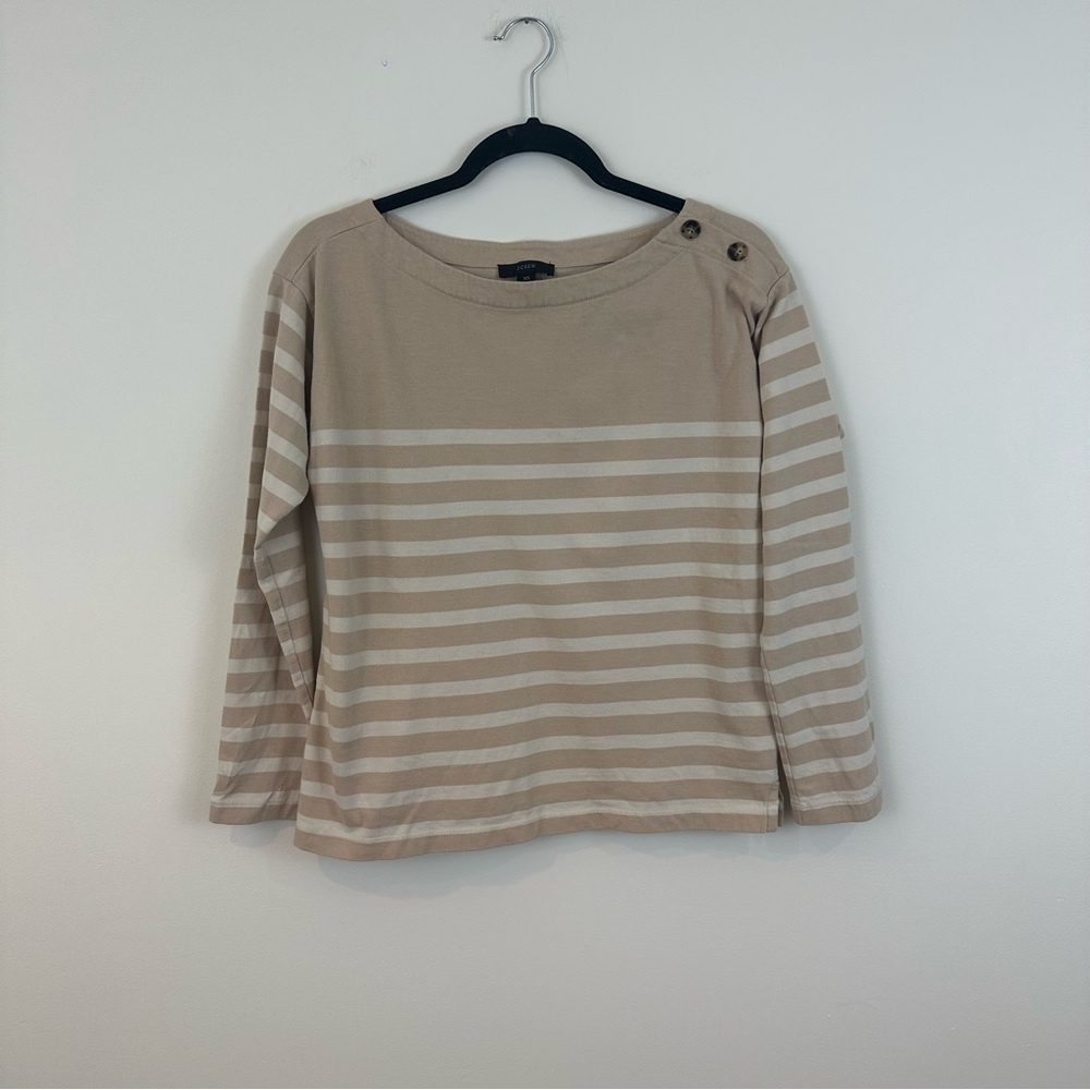 J. Crew | Tan Striped Blouse Button Shoulder Size XS Women's